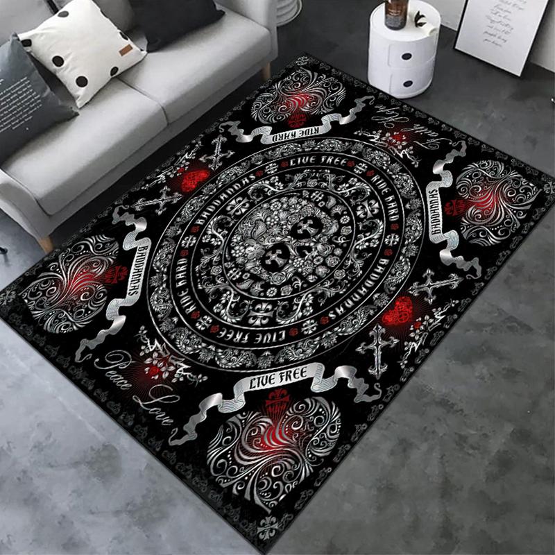 1PC Skull Dark Gothic Pattern Printed Carpet Rug for Living Room Bedroom Home Sofa Decoration,Non-slip Floor Mat Floor Mat