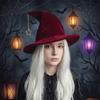 Star Pendant Wool Bucket Hat Solid Color Halloween Hat Vintage Witch Hat  Party
