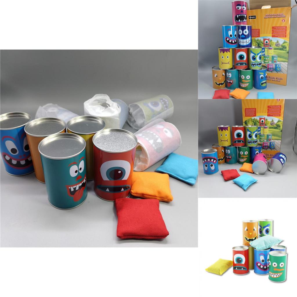 Iron Kids Bean Bag Toss Game Set With 10 Cans And 3 Sandbags For Parent Child Play