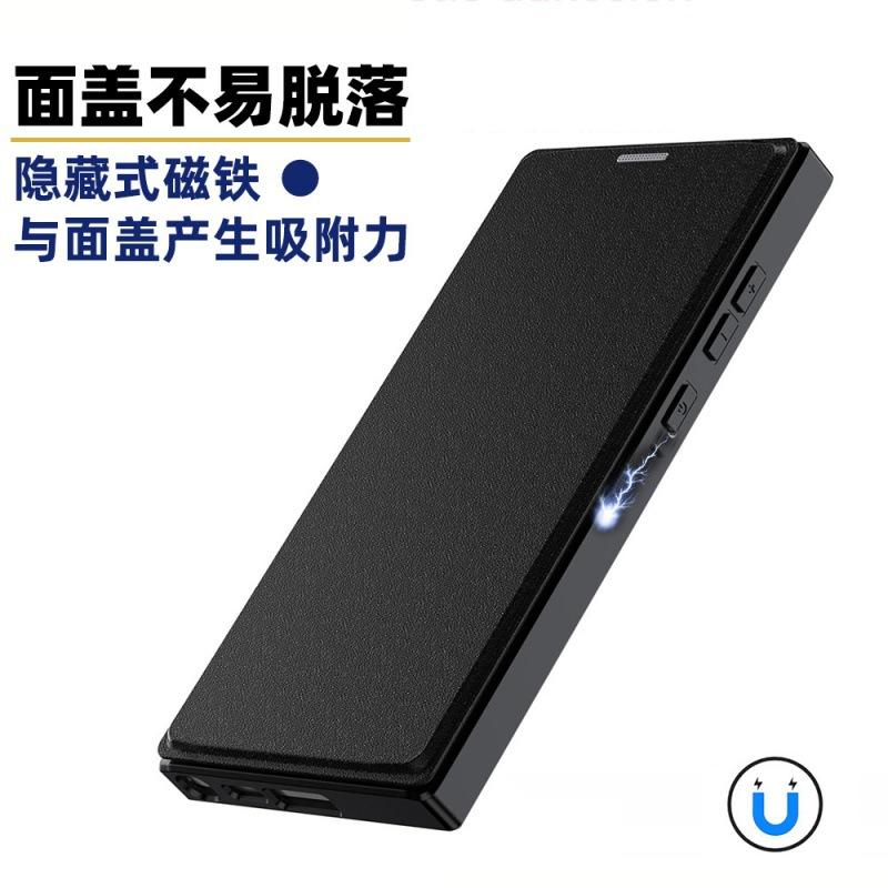 S24 Ultra Flip Lederhülle für Samsung und iPhone 16 ProMax, Transparente magnetische Handyhülle mit MagSafe