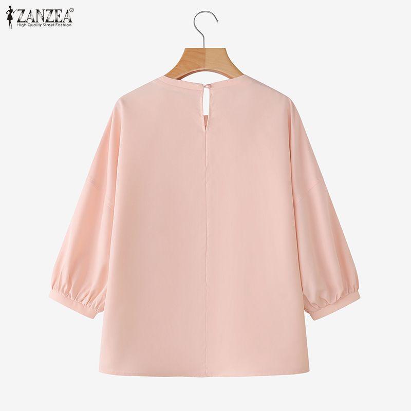 ZANZEA Lässige Bluse mit Rundhalsausschnitt und 3/4-Ärmeln für Damen