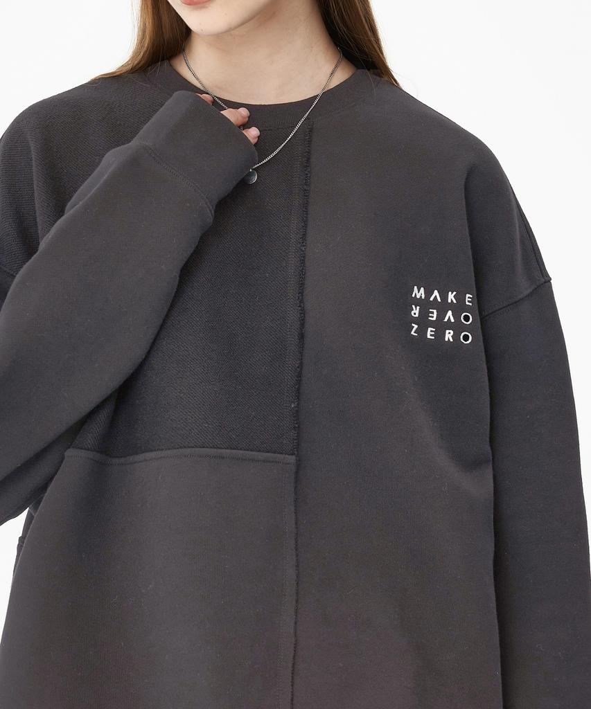 MOZMOZ Reverse Asymmetrical Cut Terry Heavy Brushed Sweatshirt Charcoal