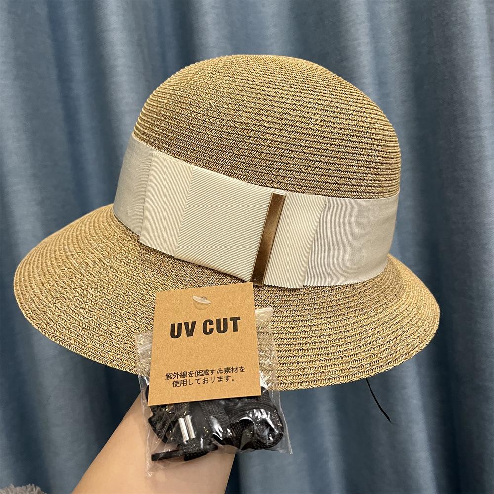 Straw Hat Children Spring and Summer Seaside Vacation Beach Hat Temperament Bucket Hat Casual Sunscreen Hat Travel Straw Weaving