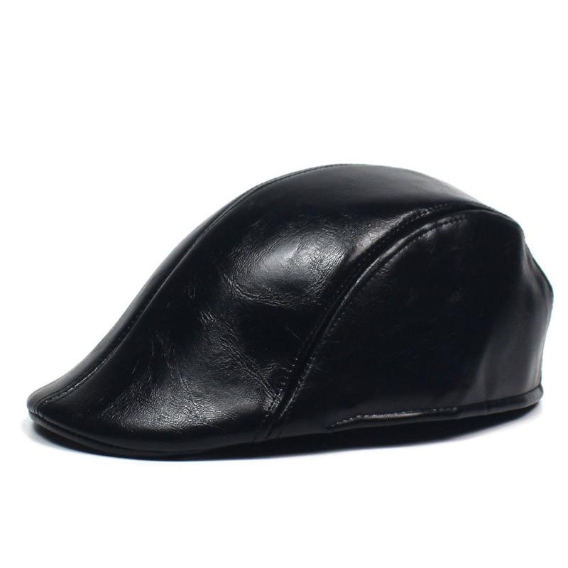 Bright Leather Solid Color Beret Men's Forward Hat Fashion Leather Hat Cap Men's and Women's Retro Hat