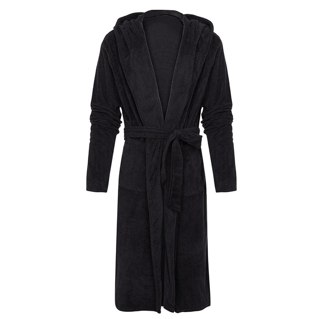 Men's Winter Plush Lengthened Shawl Bathrobe Home Clothes Long Sleeved Robe Coat