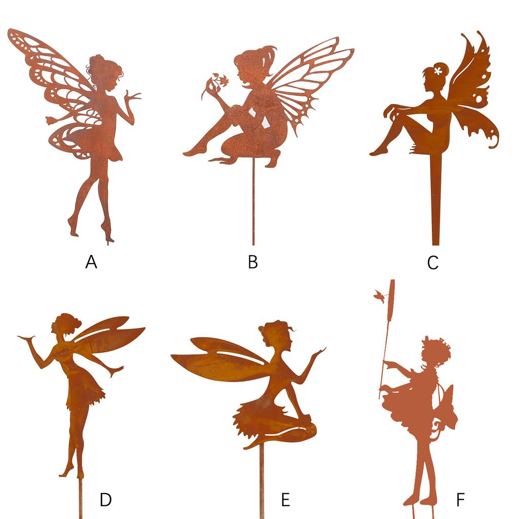 Outdoor Garden Patio Ornaments Flower Fairy Goblin Silhouette Metal Iron Crafts Elf Decoration