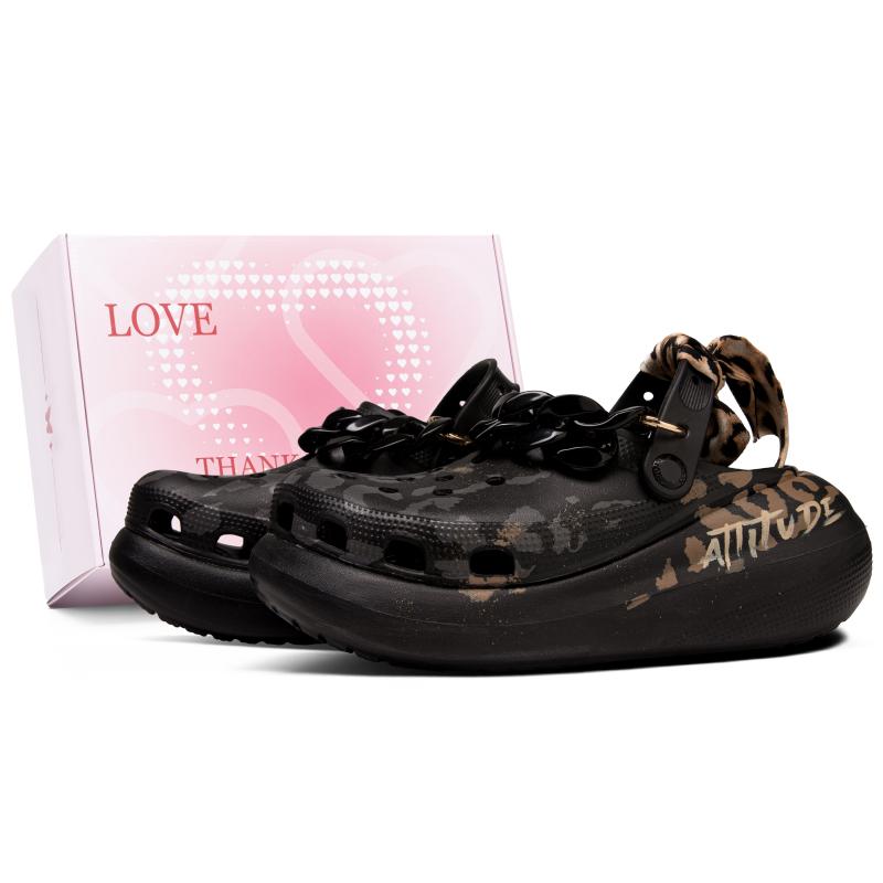 

Crocs Crush Clog Classic Crush Черный Рифма Леопардовый принт Подарочная коробка EVA Перфорированные туфли Унисекс Черный 38-39