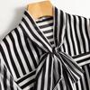 Women's Spring Black and White Striped Long-sleeved Shirt Temperament Elegant Commuter Chiffon Tops