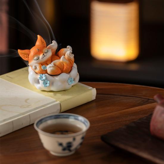 Nine-tailed Fox Incense Burner Decoration Chinese Style Vintage Fox Resin Incense Holder Home Office Desktop Ornament