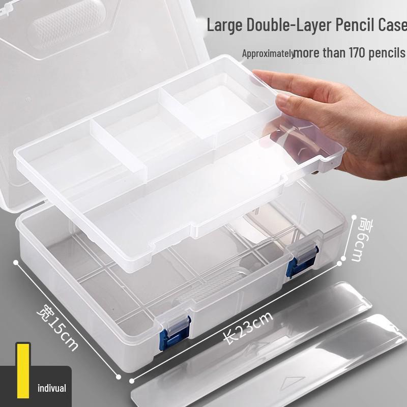 Double-Layer Transparent Pencil Storage Box - Extra Large Capacity