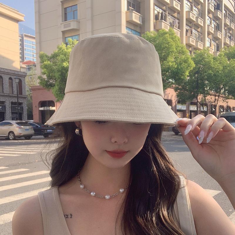 Solid color bucket hat for men and women four seasons versatile big eaves sunshade basin hat outdoor UV protection face small sunscreen hat