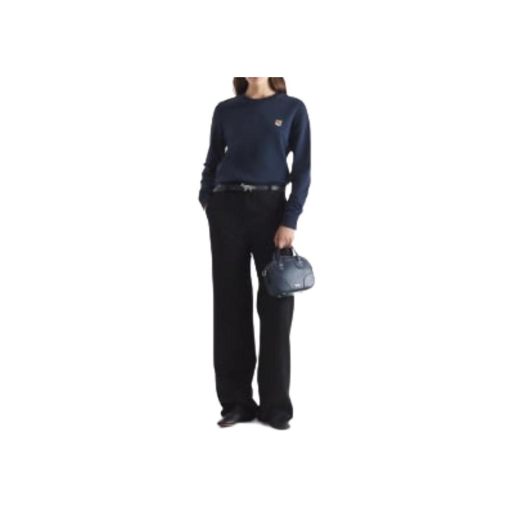 Maison Kitsune SS24 Fox Head Patch Ribbed Long Sleeve Sweatshirt Women sweatshirt Black LW00302KM0001-P199