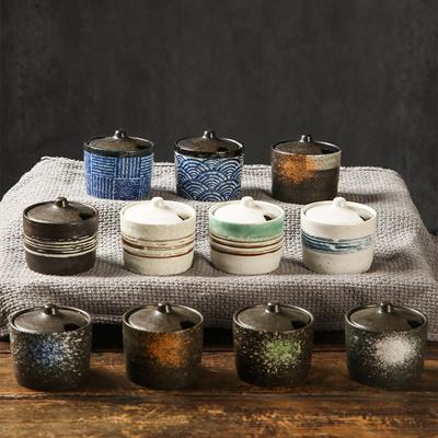 Japoński Styl Vintage Ceramiczny Słoik na Przyprawy Pudełko do Przechowywania Chili z Pokrywką Cukiernica Pudełko na Przyprawy do Grilla Przybory Kuchenne Porcelana