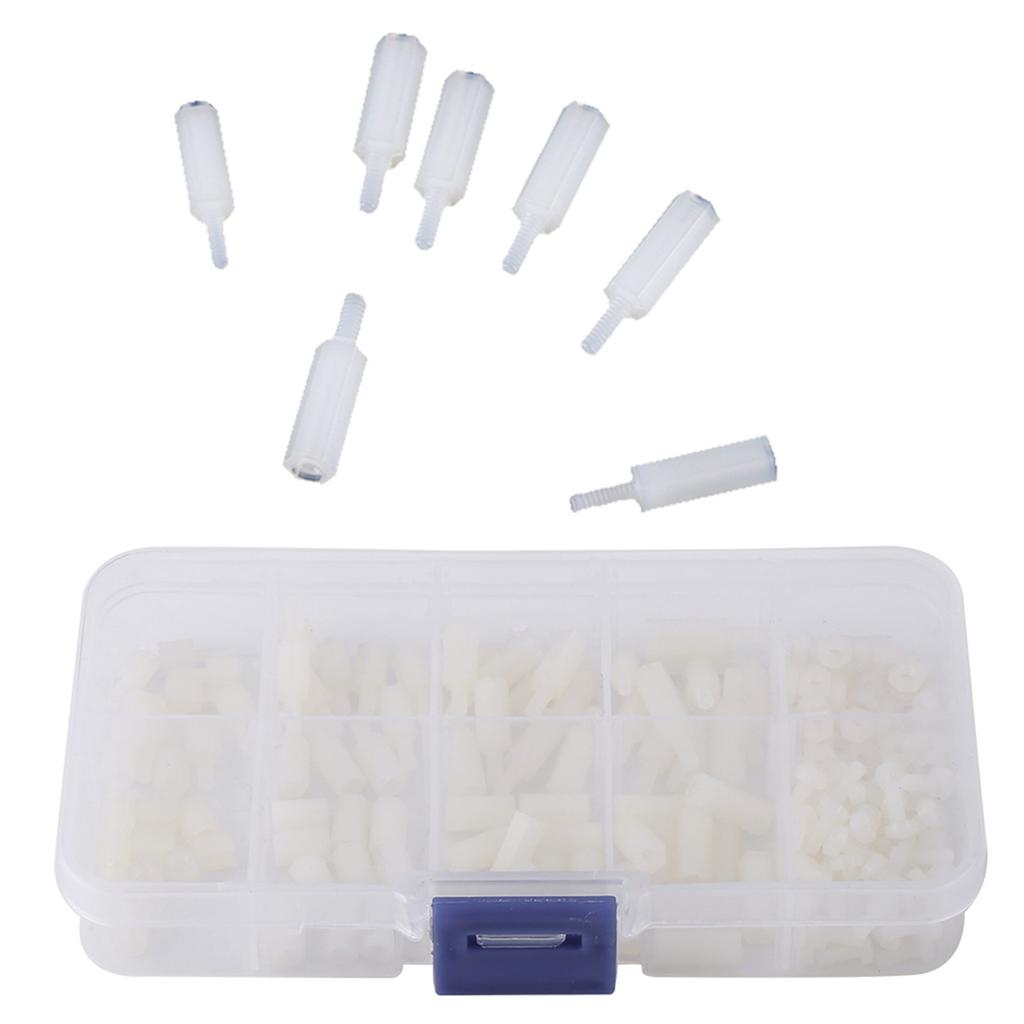 200pcs M2.5 Nylon Male Female Hex Standoff Bolts Nuts Assortment Set With Plastic Box