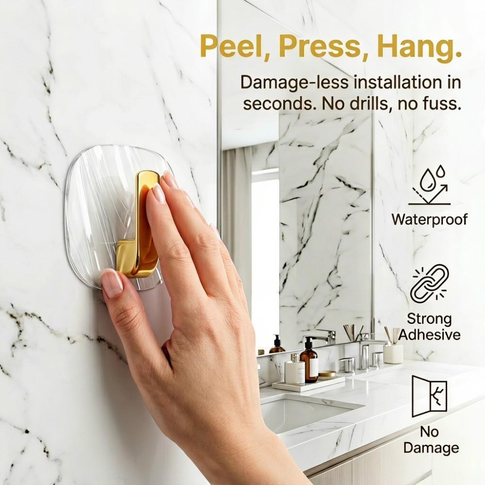 4Pcs Golden + Transparent Punch-Free Wall Hanging Hooks  Cabinet inner lightweight object storage