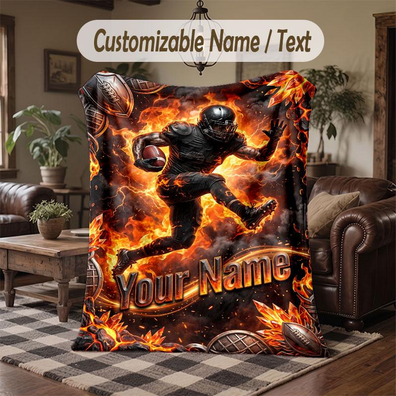 Soccer Theme Throw Blanket Custom Name Text Personalized Blanket Soft Cozy Blanket for Home Sofa Bed