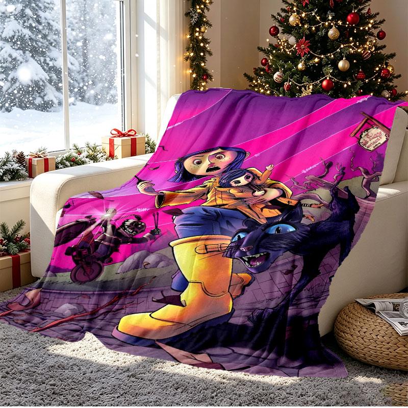 Coraline Pattern Blanket for Home Decoration, Bed, Sofa, Car Travel, Camping, Suitable for All Seasons, Birthday Christmas Gift