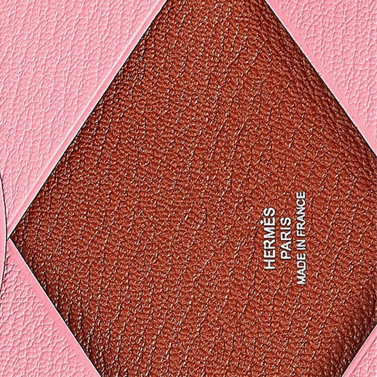 Hermès Calvi Silverspänne Tvåfärgad Mysore Getläder Plånbok Myntpåse Kortinnehavare Damplånbok Rosapink Tegelröd H078476CKAD