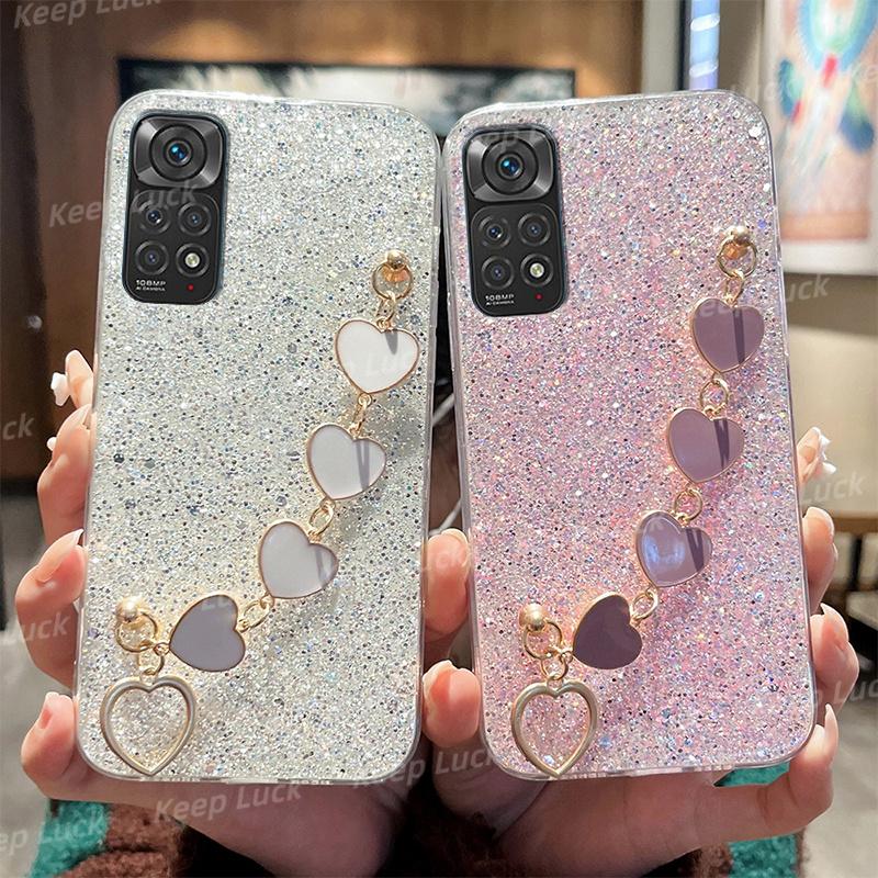 

Роскошный мягкий чехол с браслетом в форме сердца для Xiaomi Redmi Note 12 12C 11 11S 10 10S 10A 9A 9C 10C 9T POCO X5, задняя крышка-цепочка
