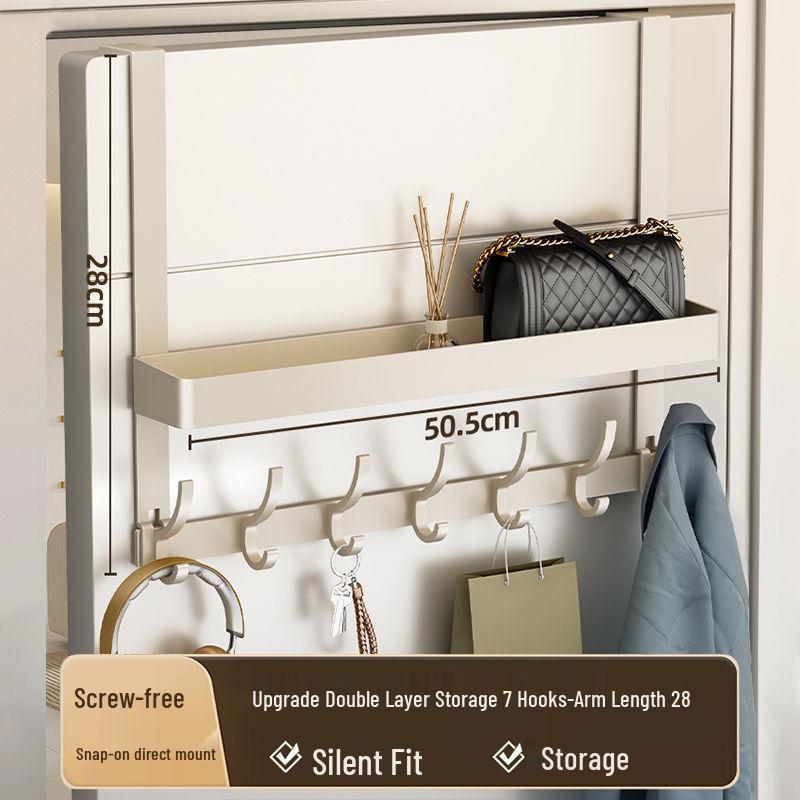 Wall-Mounted No-Punch Door Hook Rack: Bedroom & Bathroom Clothes Hanger and Storage Shelf