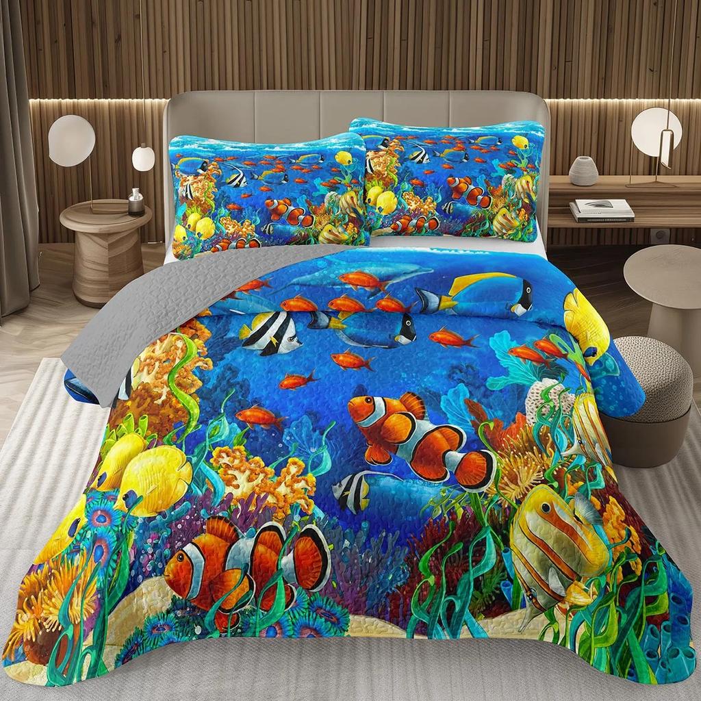 Comforter 3D Ocean Fish Bedding Set Tropical Fish For Kids Boys Girls Room Decor Nature Underwater World Nautical Set