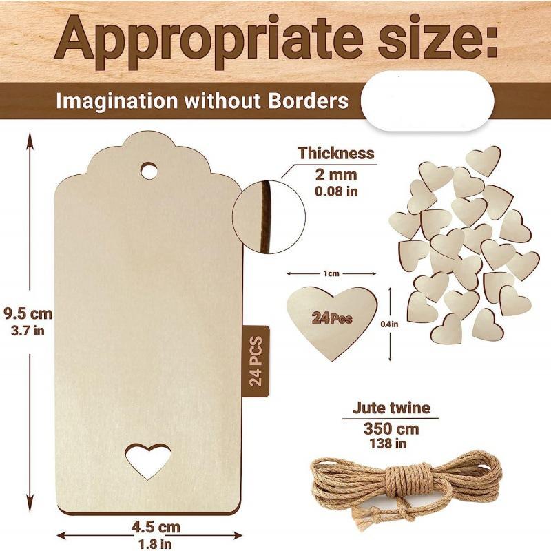 24Pcs wooden label pendant handmade wooden blank gift bookmark wooden chip listing
