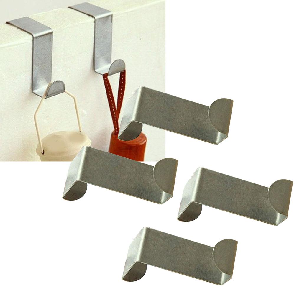 4Pcs Stainless Steel Cabinet Door Hook Punch Free Rust Proof Multifunctional Over Door Hangers