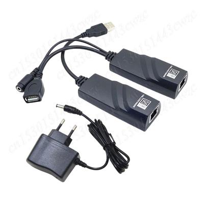 USB 2.0 Extender Over Cat5 Cat5E Cat6 Ethernet Cable Transfer Up To 100M RJ45 Receiver with DC5V/2A Power Adaptor Plug and Play