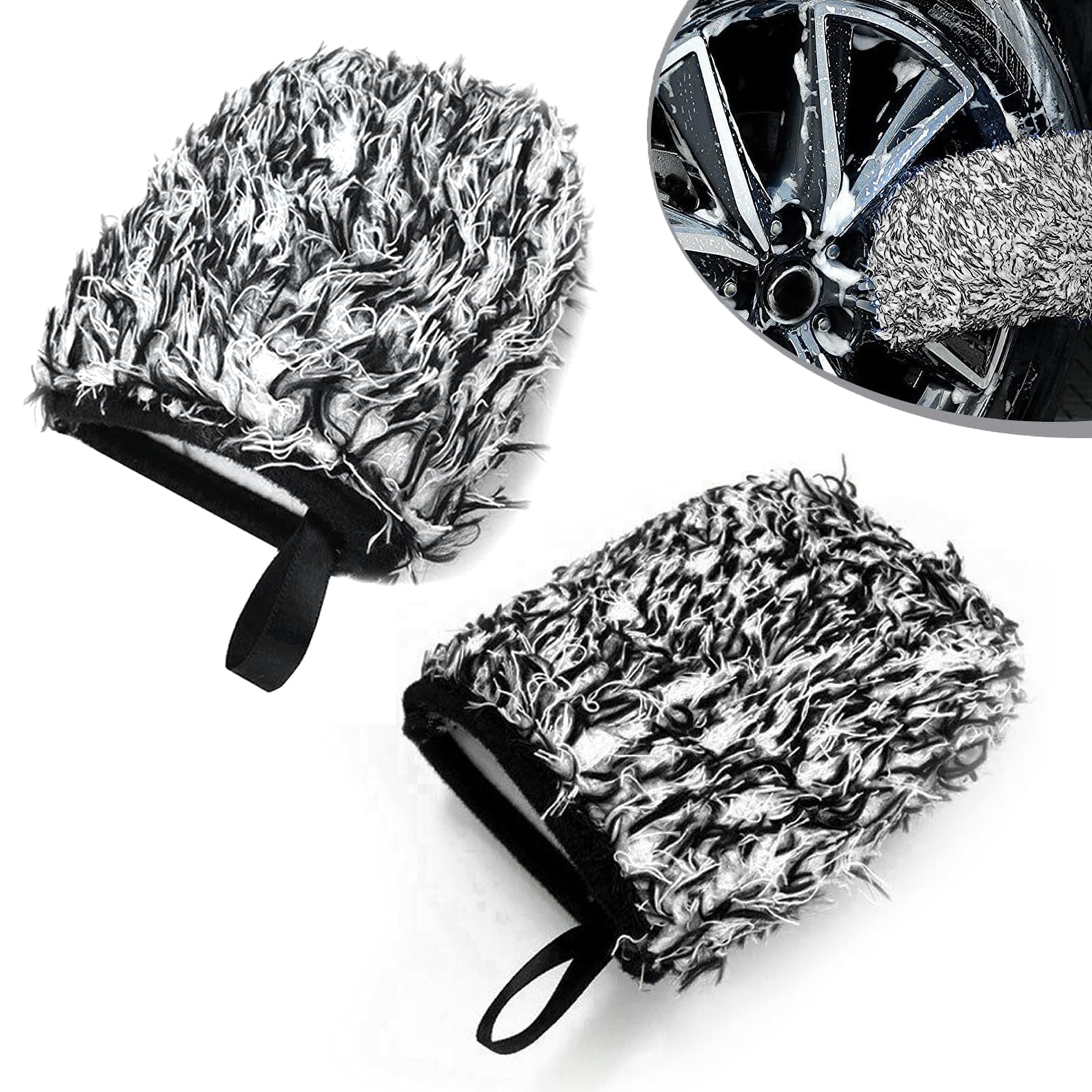 

Car Wash Mitt, Set of 2, Car Wash Gloves, Wheel Mitt, Microfiber, Multi-functional Car 14.5*12cm серебряный