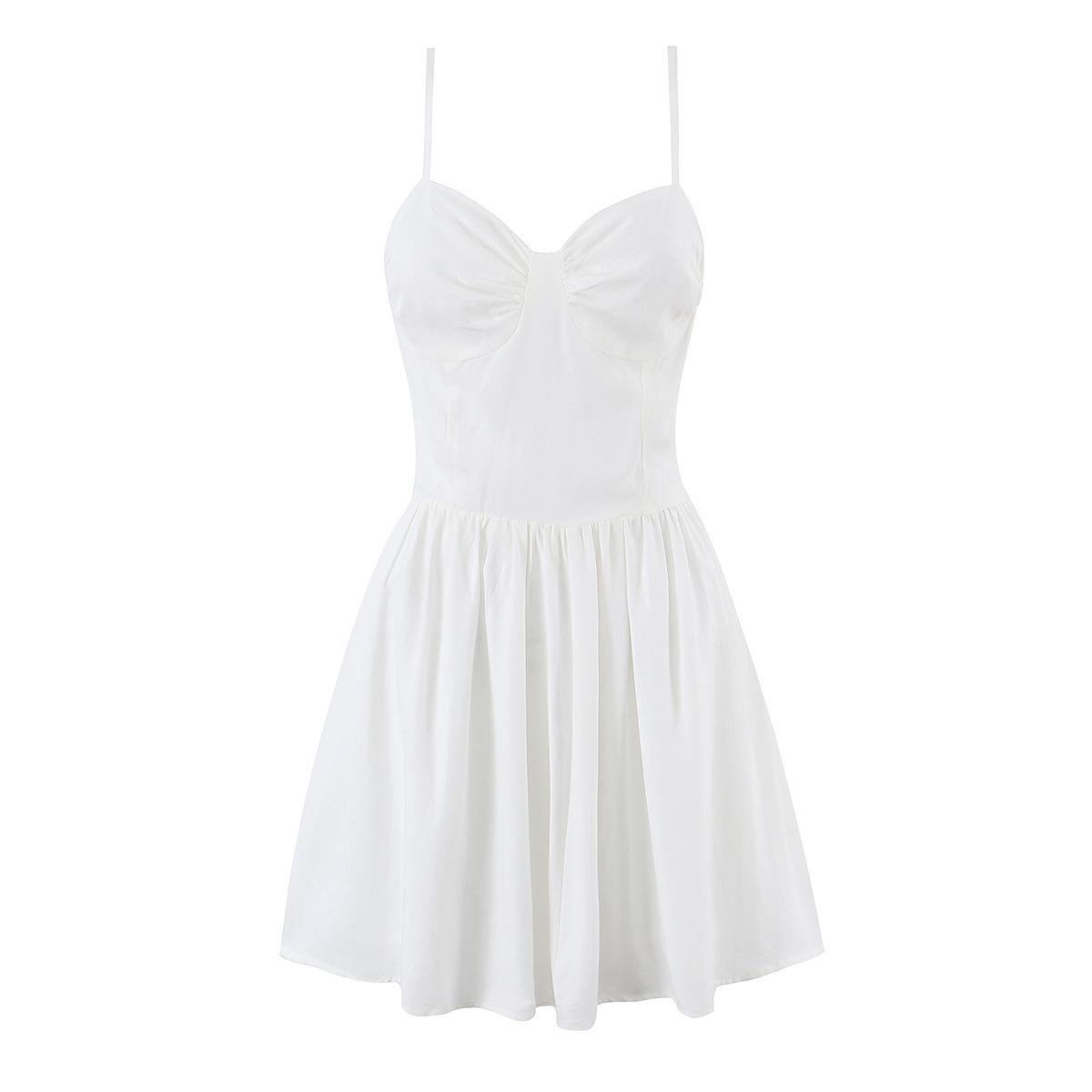 European and American style, new women s clothing, elegant, sweet, waist and thin holiday style suspender dress S белый