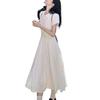 Women's White Puff Sleeve A-Line Dress - Slim Waist, Wide Hem, Chic First Love Style