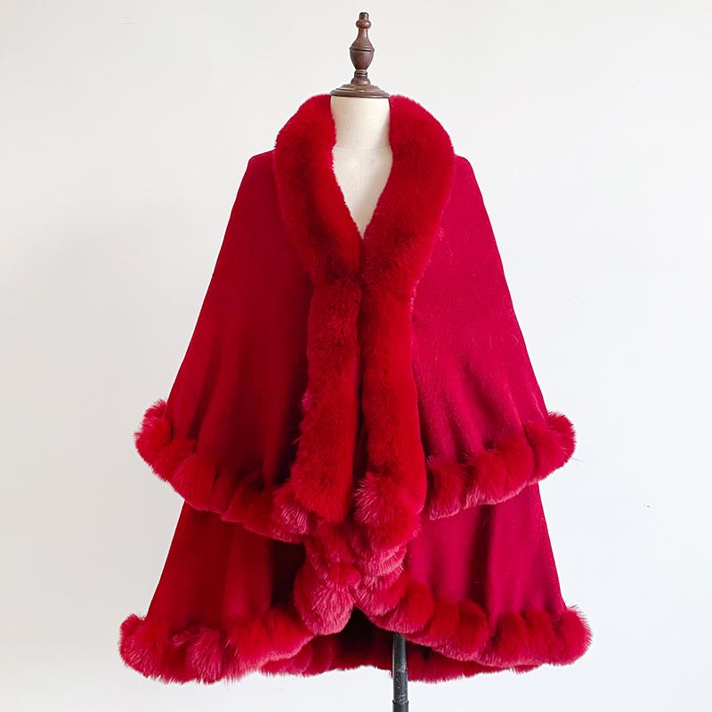 Winter Thicken Mink Wool Full Trims Faux Fur Cape Women's Hooded Loose Fleece Cloak Coat Party Wraps Warm
