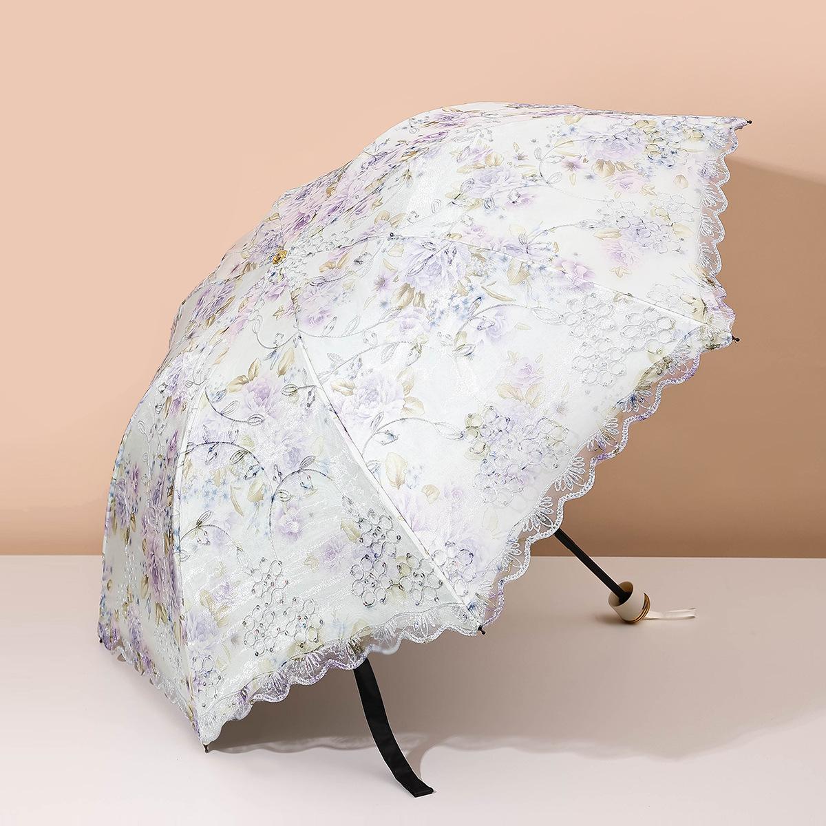 

Виниловый солнцезащитный зонт с двойной вышивкой и блестками, кружево, солнцезащитный крем Muse, защита от ультрафиолета, UPF50 +