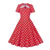Women's Round Neck Bow Tie Polka Dot Short Sleeve Retro Swing Dress