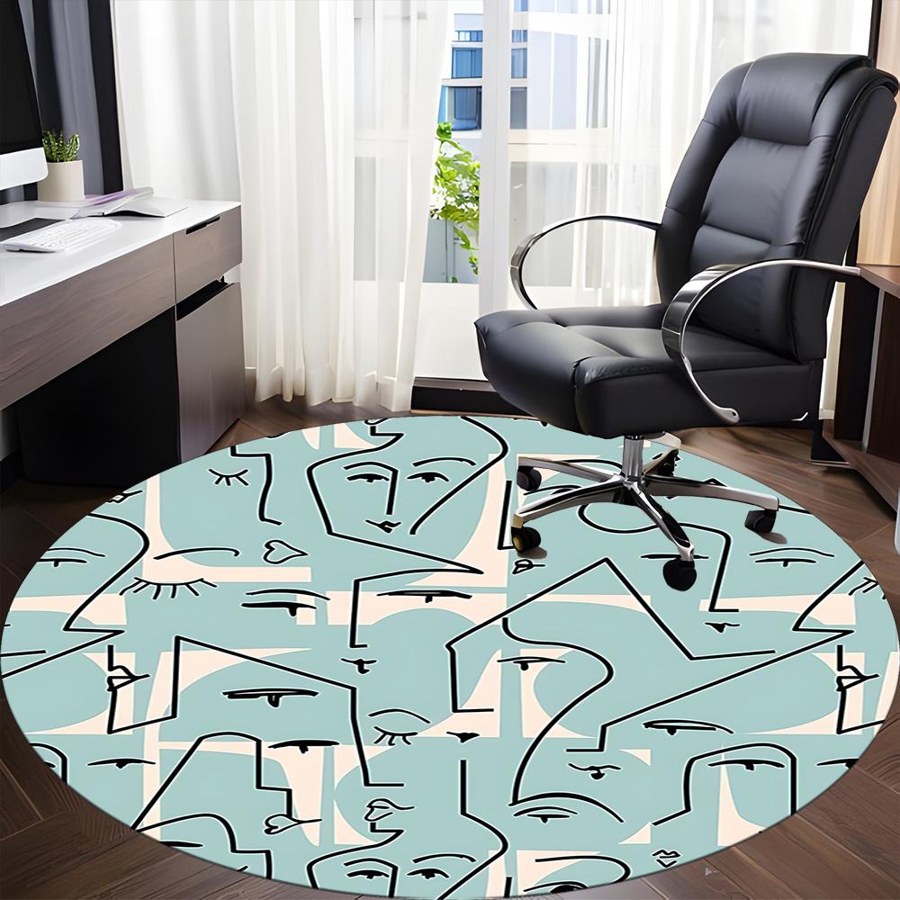 1pc Abstract Faces Office Round Area Rug, Indoor Mat Suitable ForOffice, Under Office Chairs Bedroom Living Room Home Decor, Room Decot221