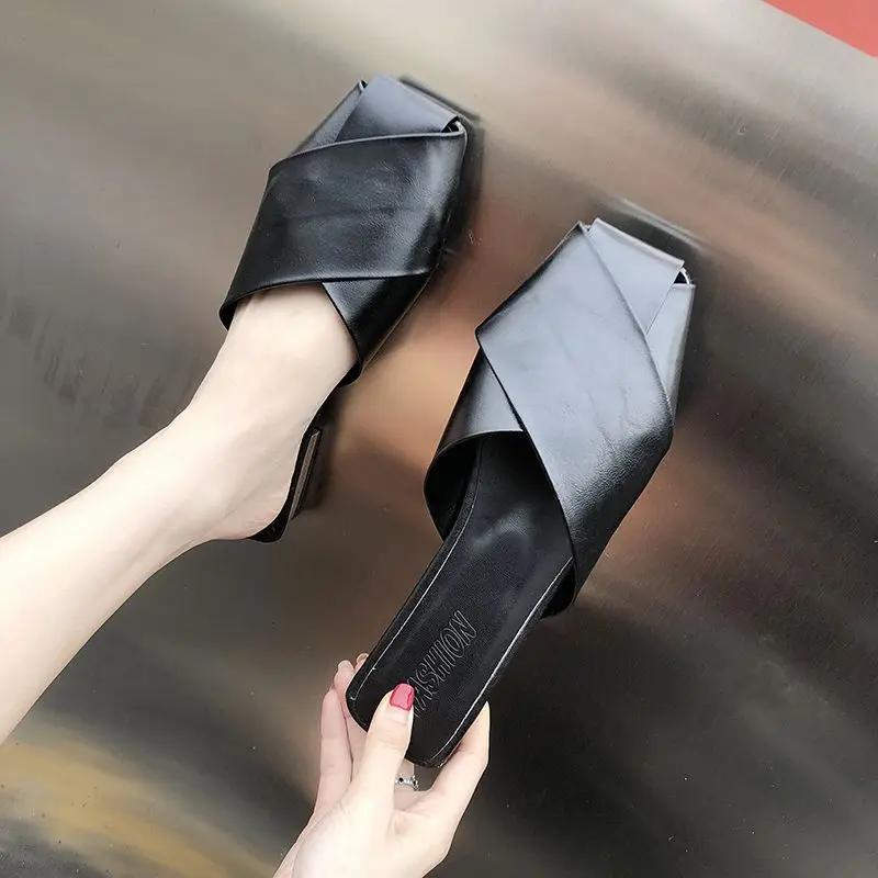 

Модные балетки абрикосового цвета для женщин, женские шлепанцы, сандалии, слайды, кожаные для пляжа, работы, мюли, новый стиль, цвет натуральной кожи, модные, черно-белые 40