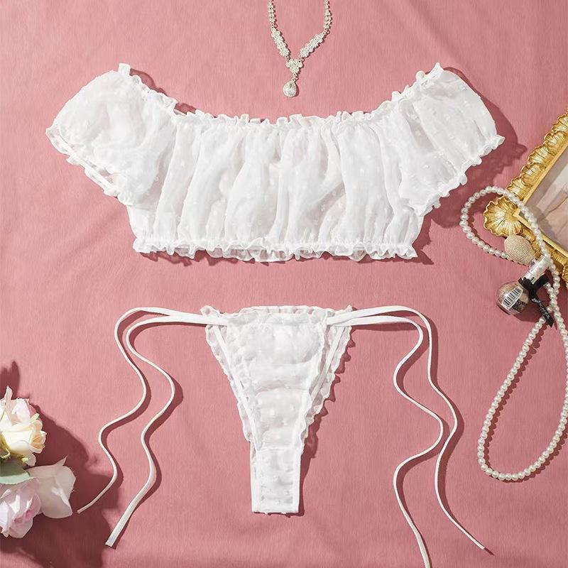 Новый летний сексуальный кружевной бикини-комплект в горошек S белый