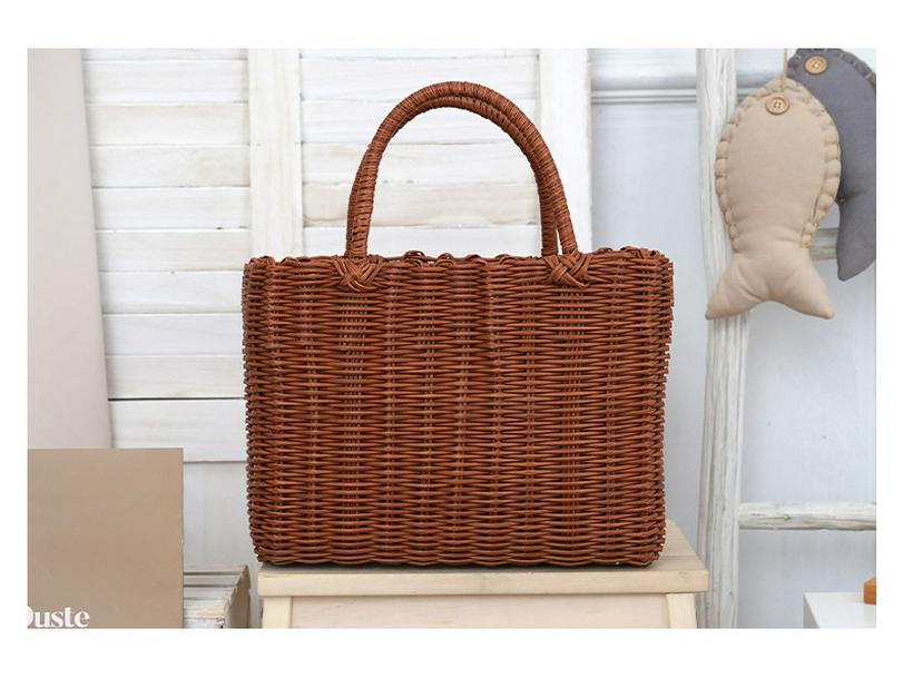 Hand-Woven Multi-Purpose Basket: Ideal for Shopping, Bath, Pet Use, Fruit & Veggie Picking, and Picnics Small L24xW14xH18 коричневый