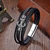 Leather Bracelet Stainless Steel Leather Braided Bracelet Ship Anchor Multi Layer Men's Leather Jewelry Bracelet