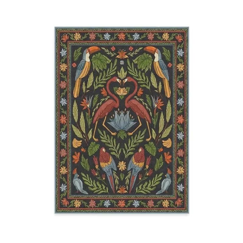 Alfombras Alfombra con Estampado de Flora y Fauna Estilo Pastoral Americano para Decoración de Sala de Estar Dormitorio Hogar Alfombras Antideslizantes de Área Grande Felpudo