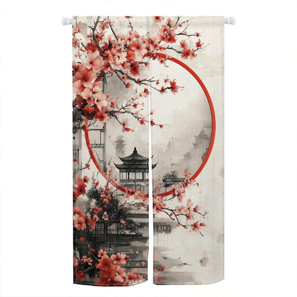 Japanese Style Noren Door Curtains Cute Cat Cherry Blossom Bird Patterns Polyester Doorway Kitchen Entrance Half Curtain For Cooking Area Made Of