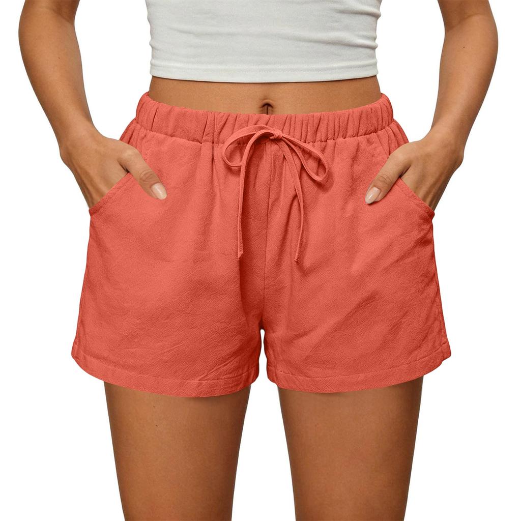 Womens Shorts Casual Elastic High Waisted Drawstring Shorts With Pockets