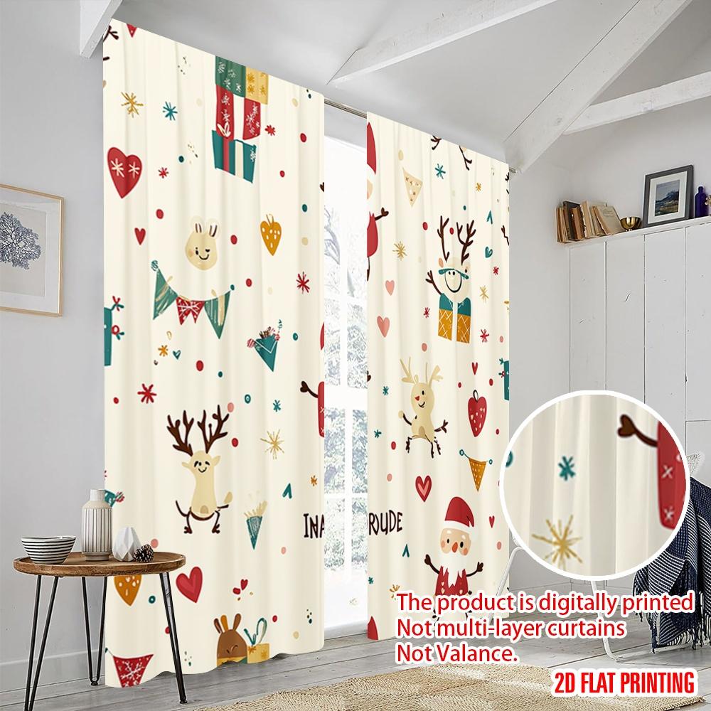2pcs,2D Plane Printing Pattern Curtains Christmas Character Seamless Polyester Fabric (without Rod) Home Decor Perfect for