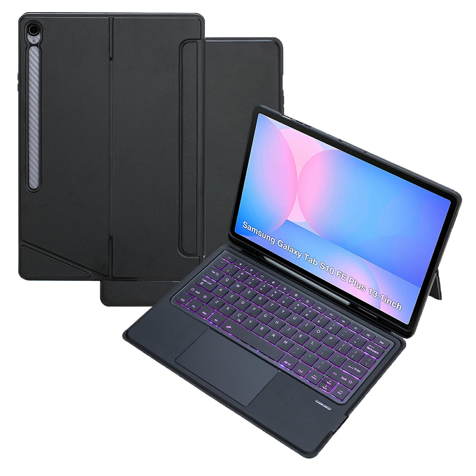 

T820B-AS For Samsung Galaxy Tab S10 FE+ X620/X626B Backlit Touchpad Bluetooth-Compatible Keyboard Leather Case A