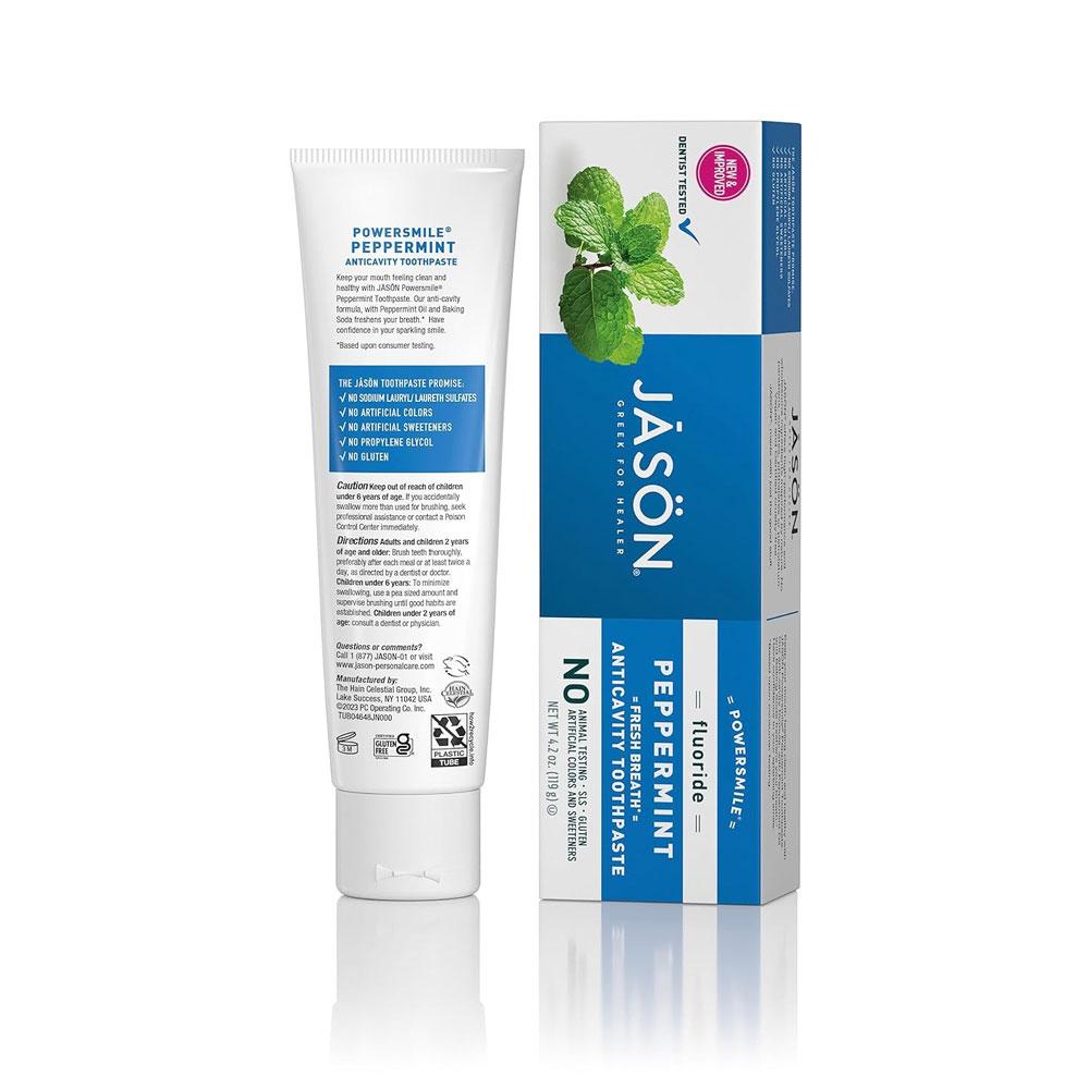 Jason Natural, Powersmile, Bad Breath Eliminating Toothpaste, Fluoride Free, Peppermint, 4.2 oz (119 g)