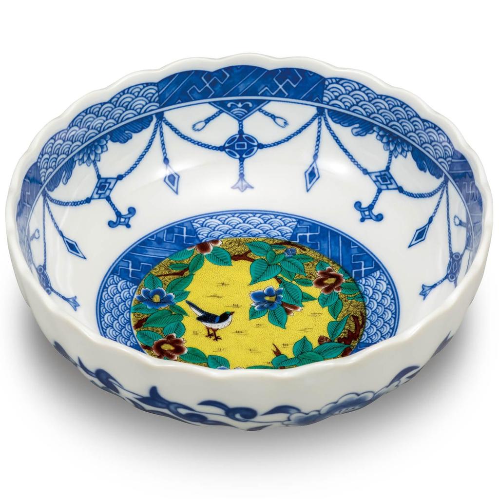 Japanese Warehouse Stylish Tableware Kutani Ware Bowl Yoshidaya Camellia and Bird Pottery Luxury Japanese Tableware Serving Bowl Bowl Made in Japan