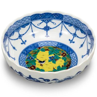 Japońska zastawa stołowa Stylowa zastawa stołowa Kutani Ware Bowl Yoshidaya Camellia i Bird Pottery Luksusowa japońska zastawa stołowa Miska do serwowania Miska wyprodukowana w Japonii