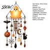 Healing Sound Wind Bell Halloween Luminous Ghost Chime, Glow-in-The-Dark Hanging Ornament with Pumpkin Bat Spooky Patio Decorations Spider Charms,