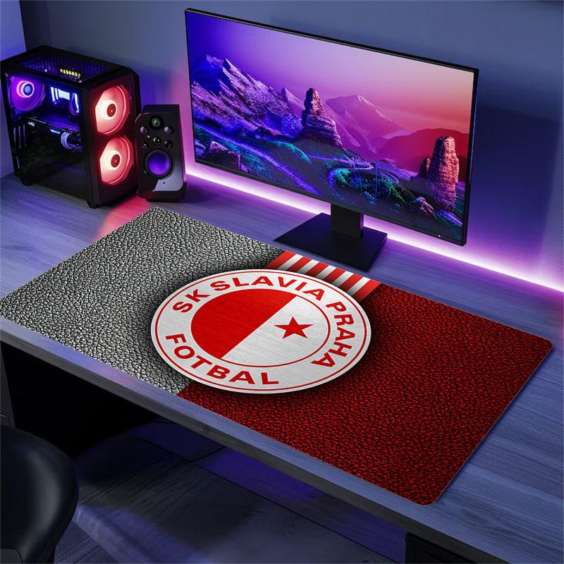 Podložka pod myš SK Slavia Praha, Velká herní podložka na stůl, Protiskluzová podložka pod myš XXL pro notebook a tablet, Podložka pod mini PC se šitými okraji