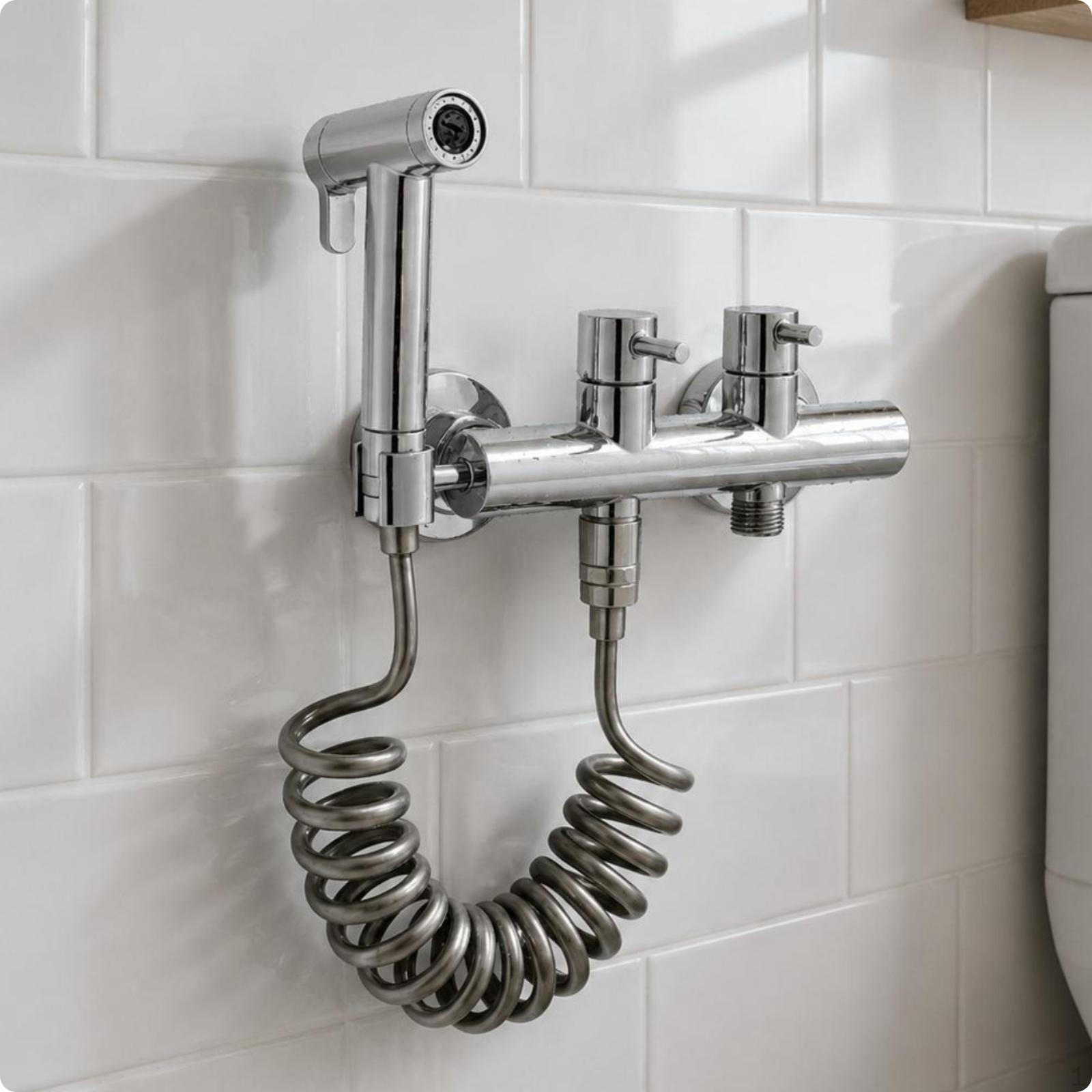 Two controlControl Toilet spray head Copper Full Construction and Cold Silver